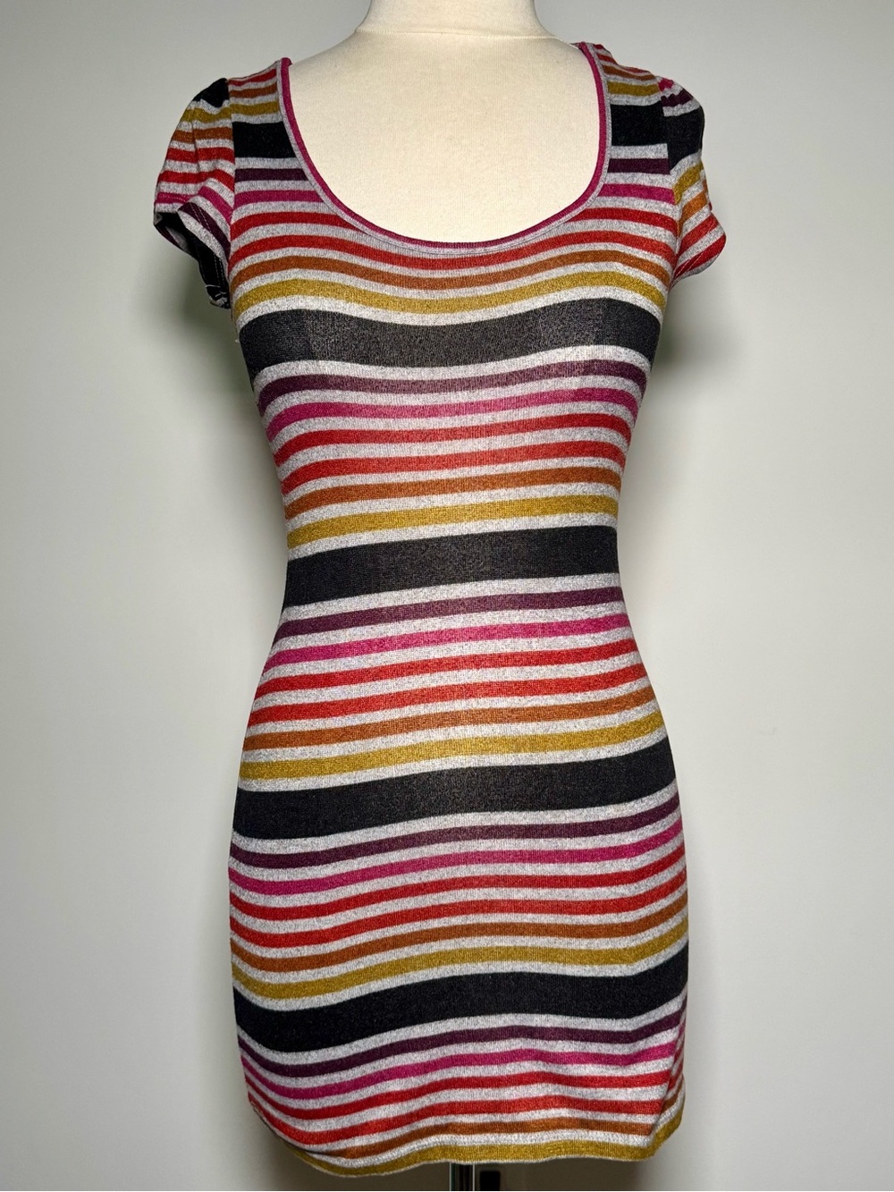 Body Central Striped Scoop Neck Knit Bodycon Mini Dress Multicolor Juniors XS
